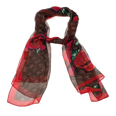 louis vuitton scarf red roses